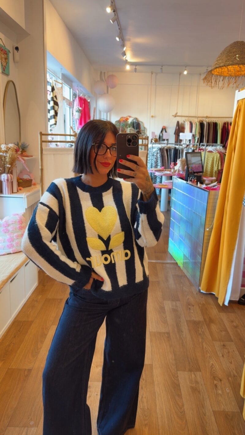 PULL RAYE AMOUR BLEU