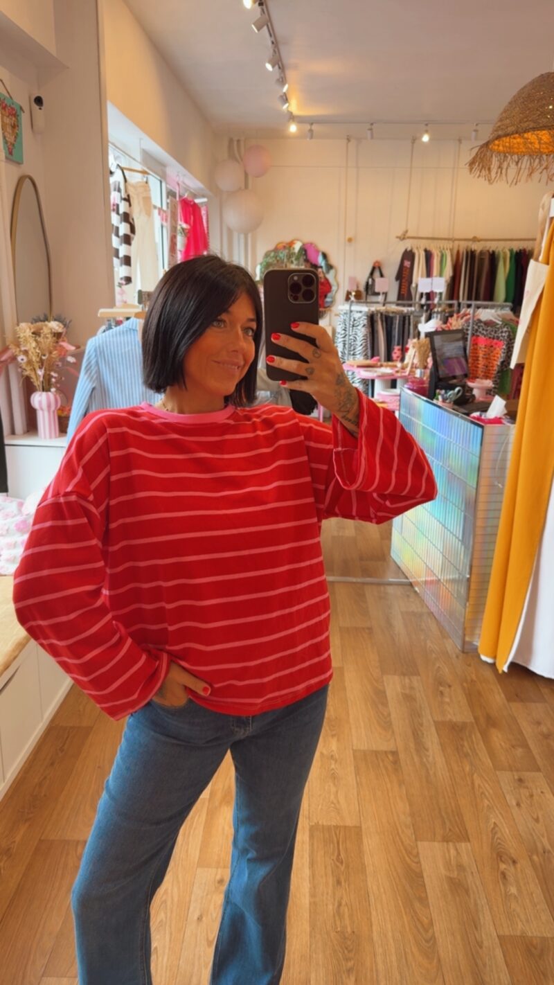TOP MARINIERE ROUGE  ET ROSE