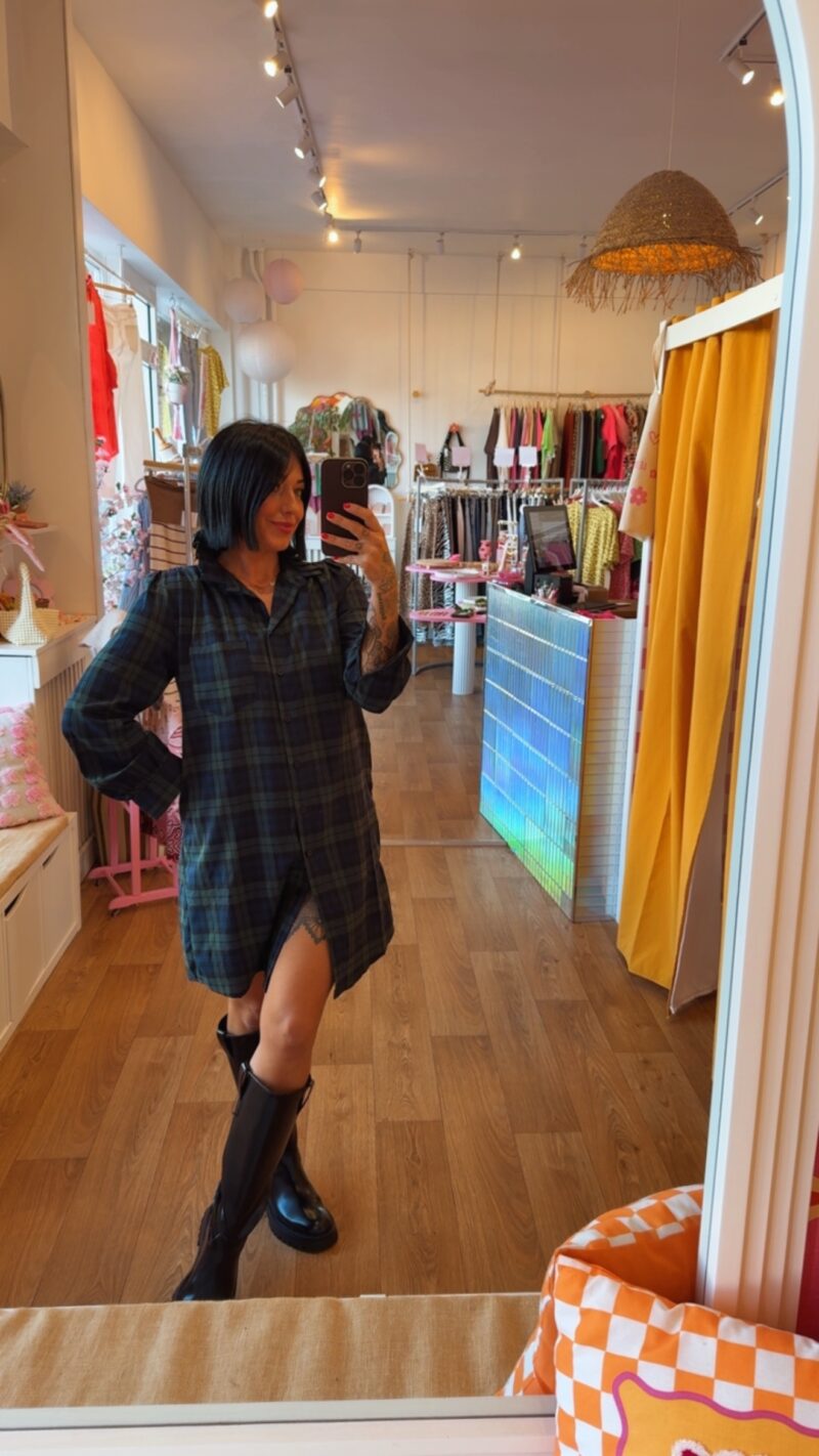 ROBE CARREAUX VERT / MARINE  T . S