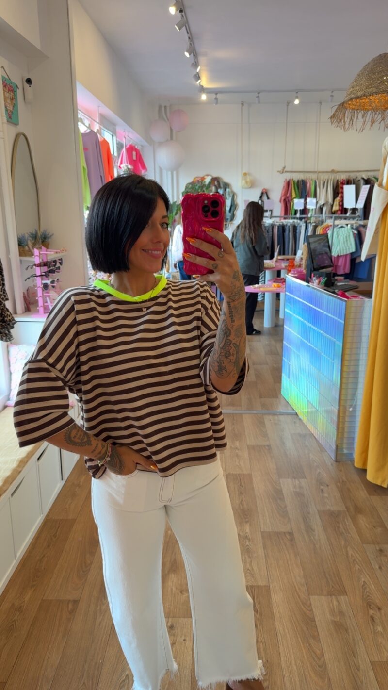 T SHIRT RAYE MIMI CHOCO COL JAUNE