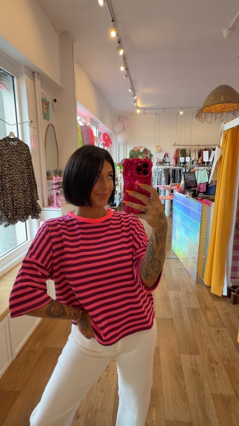 T SHIRT RAYE MIMI VIOLET COL ROSE