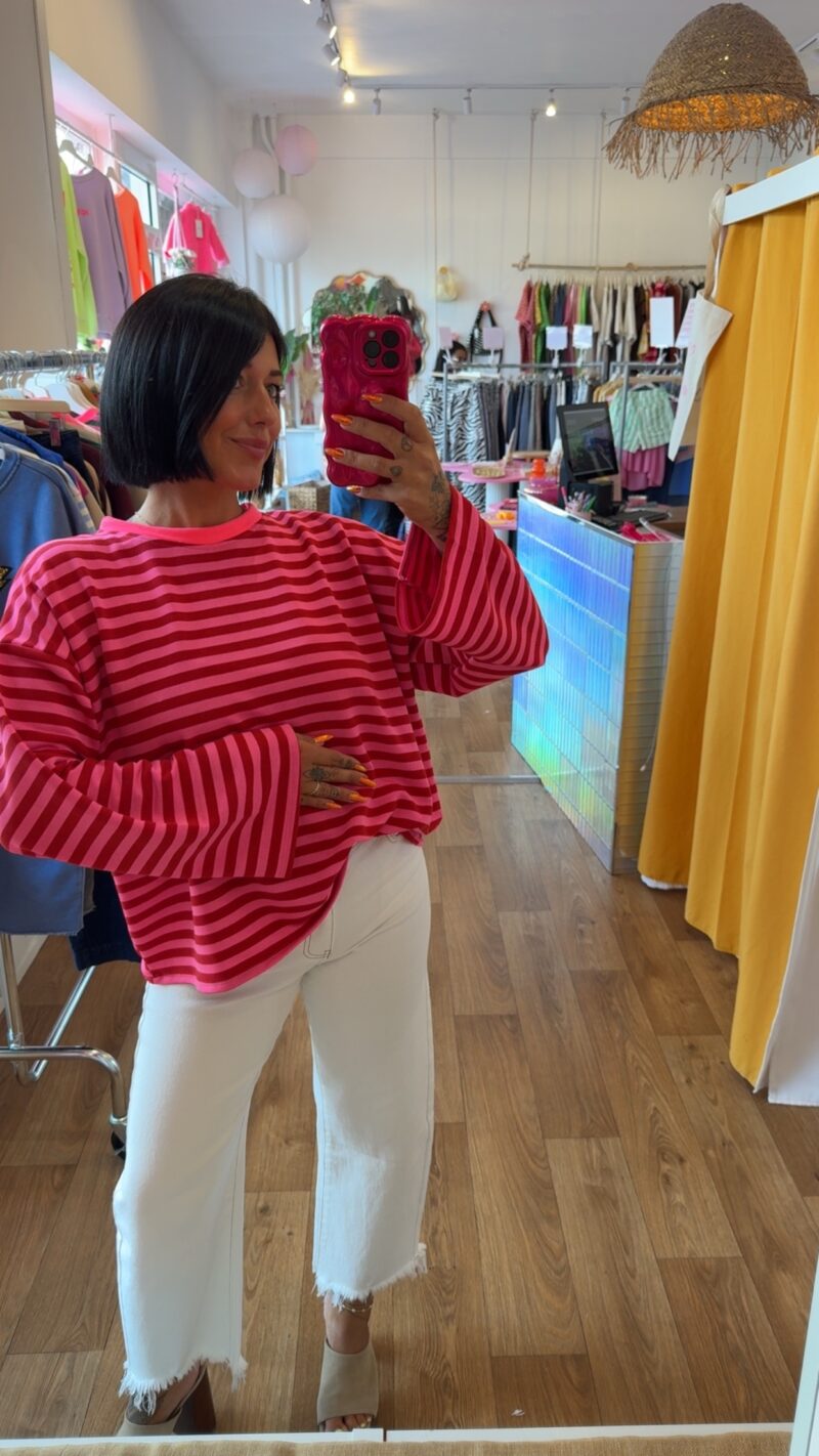 SWEATSHIRT RAYE BRIGITTE ROUGE  COL ROSE