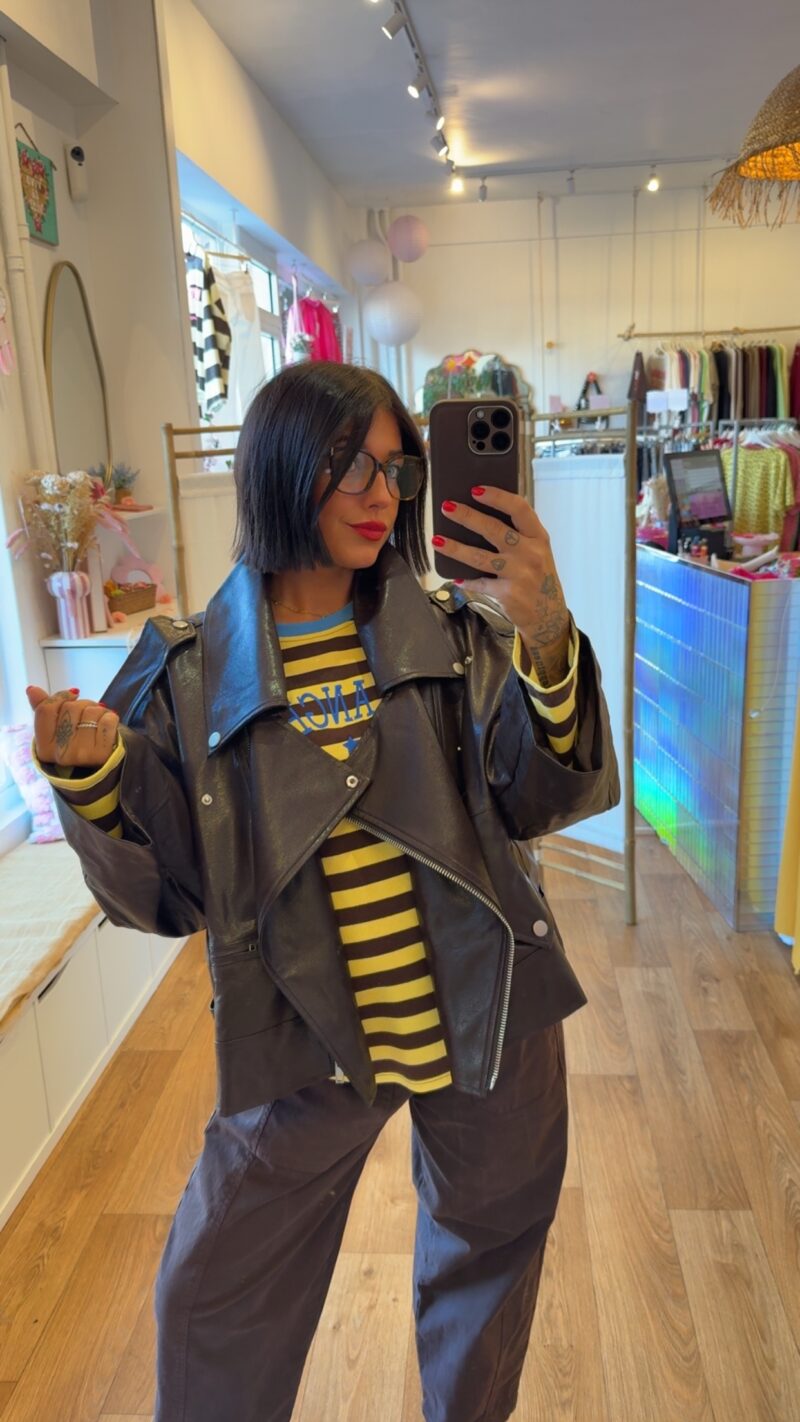 VESTE CUIR OVERSIZE CHOCO