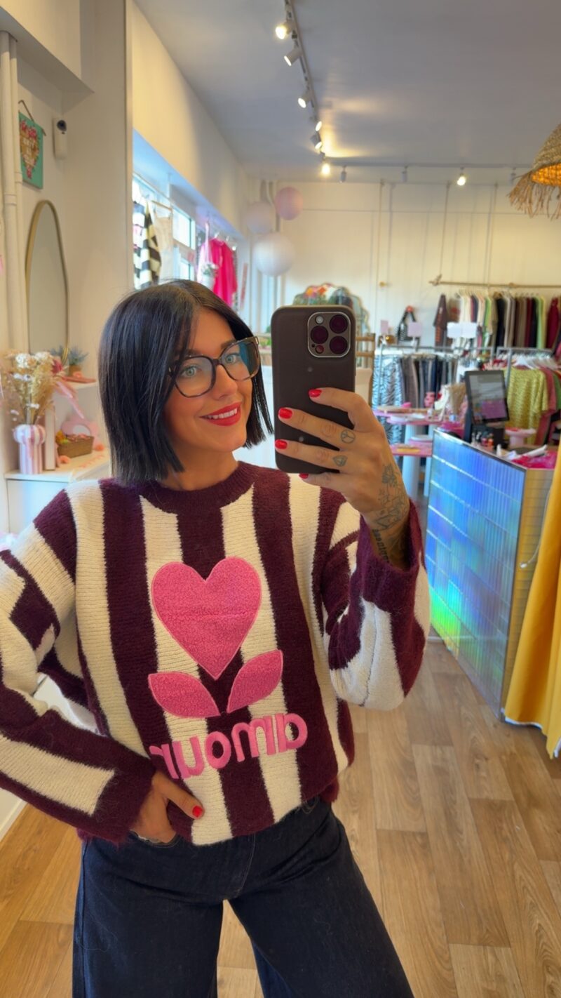 PULL RAYE AMOUR BORDEAUX