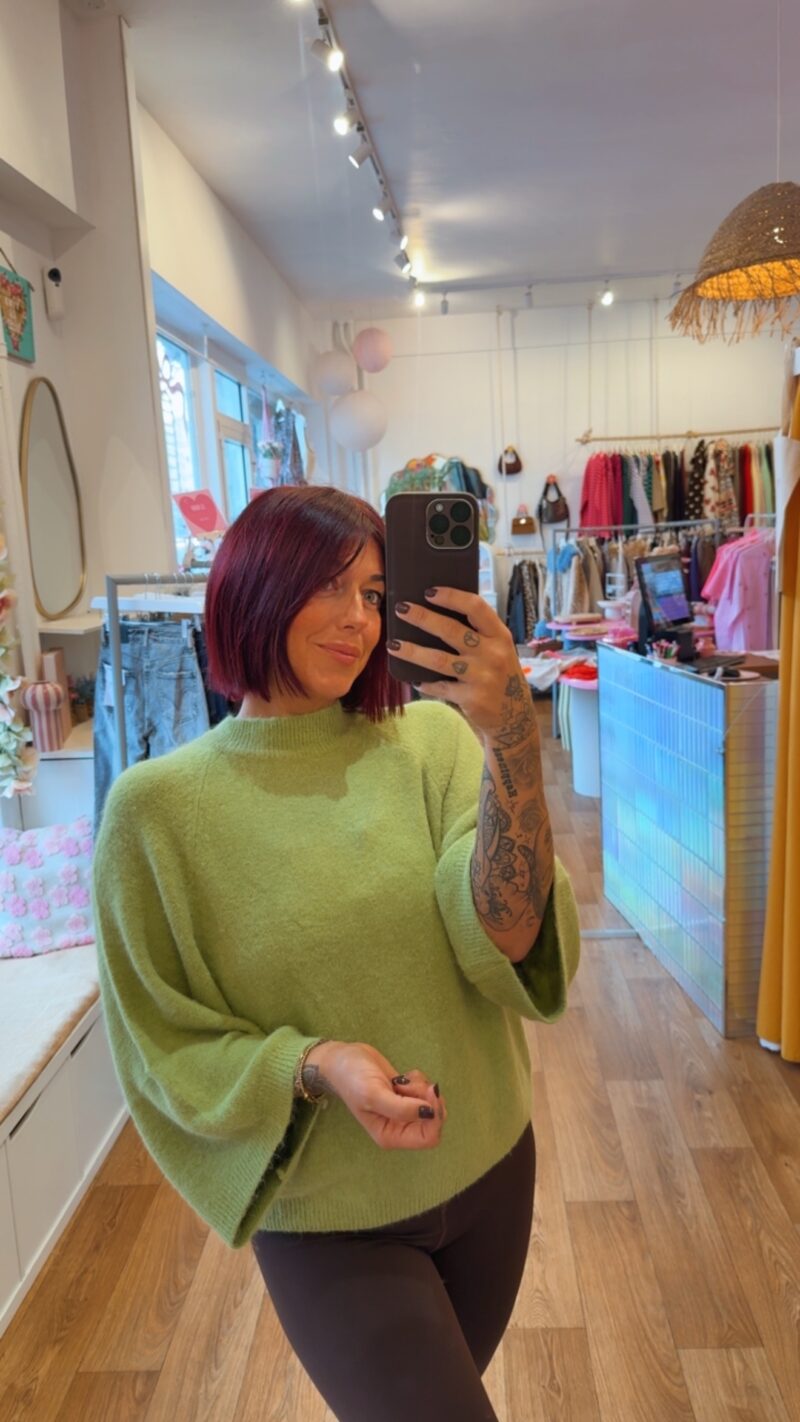 PULL LOLAA COL MONTANT  VERT OLIVE