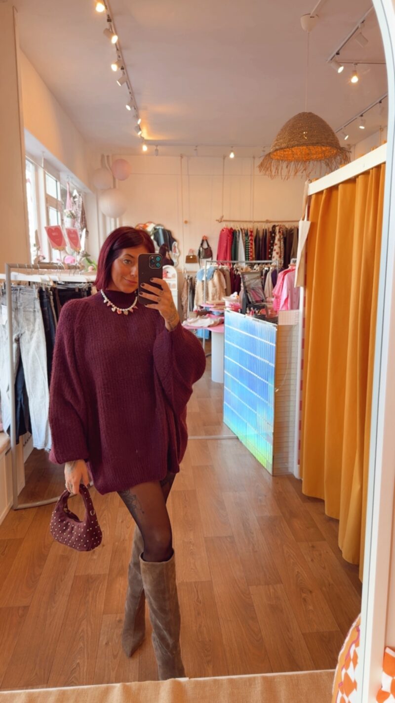 PULL OVERSIZE COTELÉ  BORDEAUX
